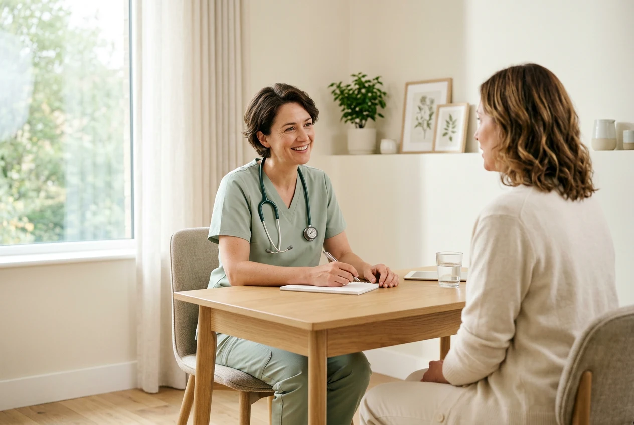 An illustrative scene of a thoughtful health conversation